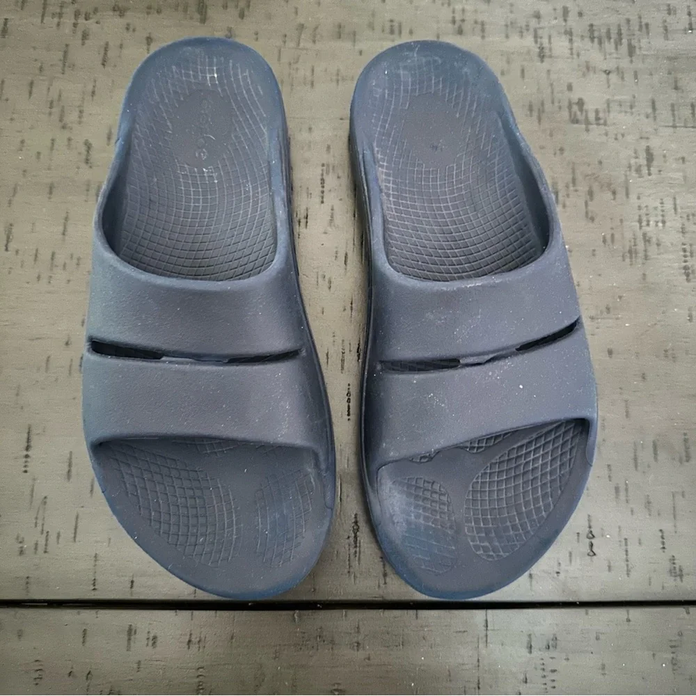 Oofos OOahh Navy Blue Slide Sandals